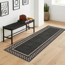 Distressed Plaid Carpet Modern Border Carpet Anti-Fouling Non-Slip Low Pile Foldable Indoor Carpet Ultra-Thin Non-Linting For Bedroom Dining Room Office Laundry Room And Kitchen - màu đen - Xem 9
