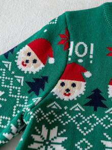 Kids Boys Girls Christmas Santa Claus & Christmas Tree Pattern Long Sleeve Sweater, Christmas Gift, Christmas Snowflake Crew Neck Pullover, Suitable For Christmas Party, Daily Wear, Spring, Autumn, Winter