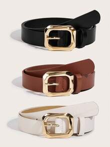 3 件经典时尚女士简约矩形带扣腰带，适合休闲连衣裙、牛仔裤和优质 PU 皮革 - 腰帶 - 查看 10