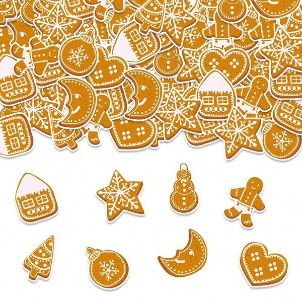 100pcs Gingerbread For Man Christmas Party Decorations - Festive Confetti With Gingerbread Men, Houses, Stars, And Snowflakes - Perfect For Winter And Holiday Celebrations, Christmas Decorations