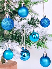 24 piezas Adornos de bolas de Navidad azules, decoraciones de árbol de Navidad, adornos colgantes para fiestas navideñas para coronas, guirnaldas y árboles interiores/exteriores, bolas de árbol de Navidad azules, adornos con diseño preensartado, decoración navideña festiva para fiestas navideñas, coronas, guirnaldas, decoración de Navidad