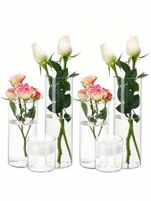 4/1 lọ thủy tinh đựng hoa, lọ trong suốt cao để trang trí trung tâm, đồ trang trí đám cưới, đế nến nổi hình cơn bão, lọ hiện đại đơn giản, trang trí nhà cho bữa tối trang trọng - Trong sáng - Xem 3