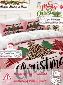 3pcs Leopard Print Christmas Decoration Digital Print Duvet Set Set (1 Piece Duvet Cover 2 Pieces Pillowcase Without Core) Polyester Fiber Super Soft Skin-Friendly Bedding Set Christmas Decorations Suitable For Various Bed Sizes Ideal For Gifting - Multicolor - View 2