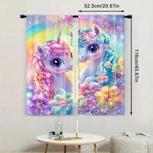 2 piezas Cortinas transparentes con estampado 2D de unicornio cósmico, cortinas de privacidad semi-transparentes para dormitorio, estudio, balcón, oficina, dormitorio, decoración del hogar para ventanas redondas