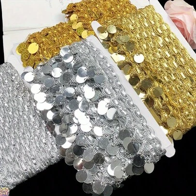 1 st, 10 meter magdans höfthalsduk med tofs runda kopparmynt, tygtillbehör, dansdräktdekoration, gyllene/silverfärgade färgval