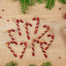 10pcs Christmas Tree Ornament Plastic Candy Cane Hanging Ornament Portable Party Decorations Holiday Present