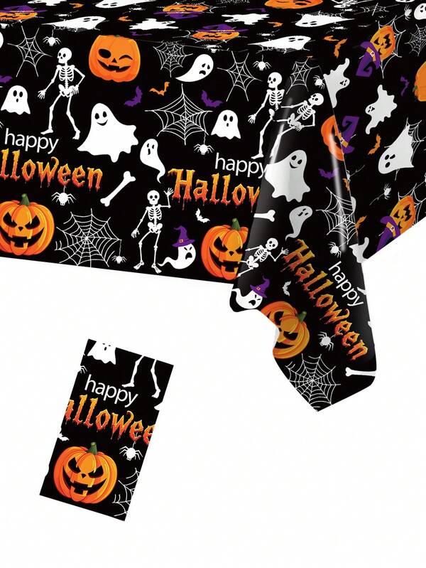 1 件万圣节南瓜鬼桌布、万圣节桌布、万圣节一次性 PE 桌布、万圣节派对用品、万圣节快乐装饰、万圣节不给糖就捣蛋装饰、鬼节气氛布置道具、万圣节户外装饰万圣节、厨房装饰、餐厅装饰、家居装饰、派对礼品