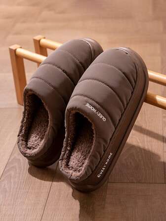 Pantuflas para hombres con suela gruesa, forro de tela impermeable, pantuflas de invierno cálidas para el hogar, uso en exteriores, zapatos con pelaje