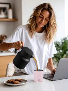 8oz Leak-Proof Insulated Milk/Coffee Cup - Stainless Steel Double Wall Insulated Milk/Coffee Cup, Suitable For Hot & Cold Drinks, Breakfast - Pink - View 8