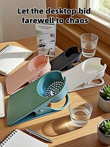 1pc Creative Water Bottle Holder And Desk Organizer. This Plastic Storage Holder Is Placed On The Edge Of The Desk And Serves As A Cup Holder For The Office Table. It Is Made Of High-Quality Plastic, Lightweight .