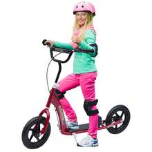 HOMCOM Kids Scooter, Toddler Kick Scooter With Adjustable Handlebar, 12" EVA Tyres, Rear Brake, For Age 5-12 Years, Red - Red - View 2