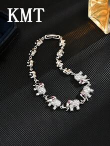 1 件铜镶嵌方晶锆石可爱大象设计女士时尚手链，优雅适合日常佩戴和派对 - 大象款 - 查看 8