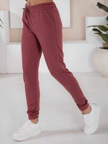 Women's Two-Piece Tracksuit Set With A Hoodie And Pants With Cuffs. Casual Basic Tracksuit With Pockets For Comfortable Everyday Wear, Perfect For Both Daily Urban Looks And Sports Activities. - Red - View 5