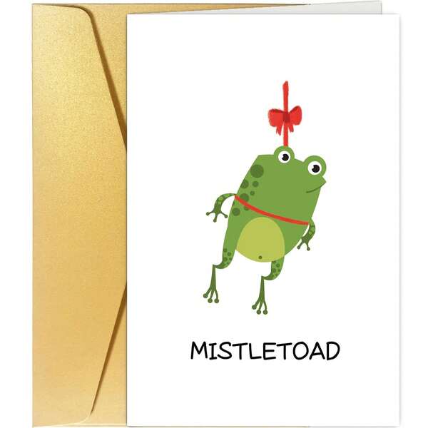 1PC Funny Merry Christmas Greeting Card | Mistletoad" Celebration Card | Humorous Christmas & Birthday Card With Envelope Greeting Card Gift For Her Friend Daughter Mother Kids Gift