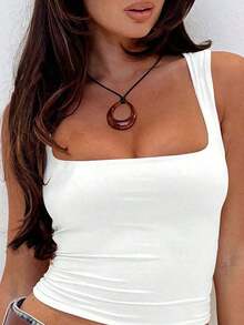 1pc Water Drop Shaped Acrylic Pendant With Leather Cord Necklace - 棕色 - 查看 4