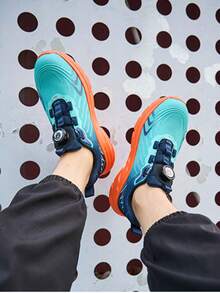 男女通用旋转扣鞋，新款舒适钢头鞋，男士防砸防刺穿气垫工作鞋，轻便透气工业建筑防护鞋，男女通用四季劳保鞋 - 藍橘色 - 查看 7