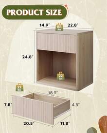 Night Stand Set Of 2, Wood Nightstand Sets With Storage Drawer And Open Shelf, Fluted Bedroom Nighstands, Mid Century Bed Side Table, End Tables Living Room, Dorm, Home Office - 白色 - 查看 3