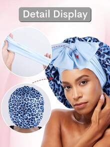 1件缎面蝴蝶结睡帽，纯色弹力带，轻盈透气，适合女性和女孩，黑色睡帽 - 藍色 - 查看 8