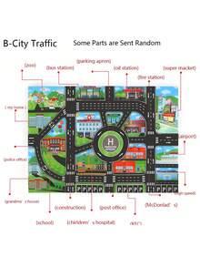 1張純英文熱門停車場場景地圖,適用於遊戲玩具、交通運輸、小車、遊戲墊、防水墊 - 綠色 - 查看 11
