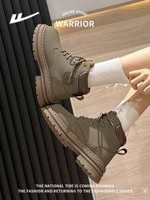 WARRIOR 1 Pair Unisex Outdoor Lace-Up Boots, Fashion Comfortable Leather Waterproof Durable Non-Slip High-Top Travel Hiking Work Boots, Couple Shoes