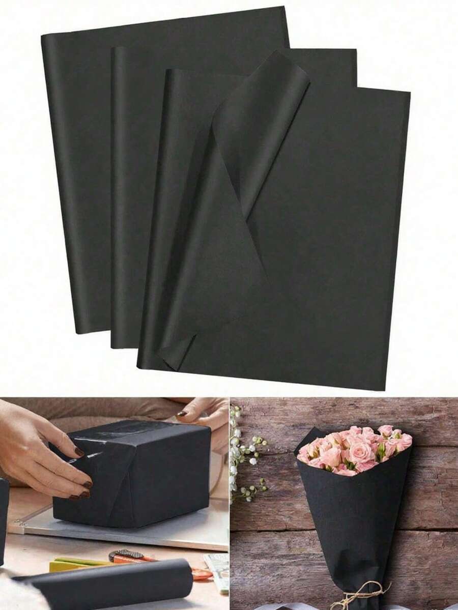 200/100/50 Sheets 20"X14" Black Tissue Paper Bulk For Gift Bags Wrapping Paper For DIY Crafts Birthday Halloween Festival Holidays Decorative