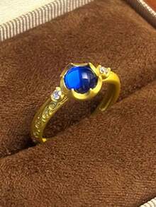 1pc Minimalist Blue Zirconia Flower Open Ring, Fashionable Personalized High-End Everyday Wear Women Ring