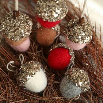 3pcs Holiday Acorn Felt Decorations, Classic Felt With Glitter Hat. Felt Egg Decor, Multipurpose Festival Wall Decor, Suitable For Home And Fireplace, Suitable For Christmas, Valentine's Day, Easter, Ramadan And Other Holidays