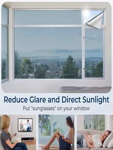 One Way Window Privacy Film, Window Tint For Home, Sun Blocking UV Heat Blocker, See Out Not In Reflective Mirror Film, Removable Static Cling Glass Door Coverings, Silve - White - View 6