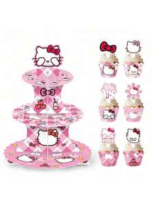 Đế bánh sinh nhật chủ đề Hello Kitty, giấy gói bánh cupcake, đồ trang trí bánh tráng miệng, đồ trang trí tiệc cho bé gái - Hồng - Xem 8