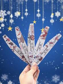 10 pezzi/5 pezzi/3 pezzi Set di lime per unghie natalizie | Stampa carina di Babbo Natale e renne, lucidatura riutilizzabile a doppia faccia, strumenti professionali per la manicure lavabili a mezzaluna