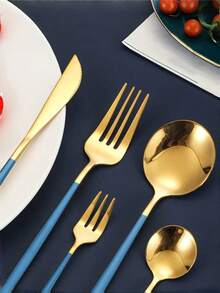 1PC Of Five-Piece Stainless Steel Cutlery Set, Portuguese Fork And Spoon, Western Cutlery Set, All-In-One, Suitable For Family Gatherings, Parties, Kitchens, Restaurants, Hotels, Weddings, And Back-To-School Season