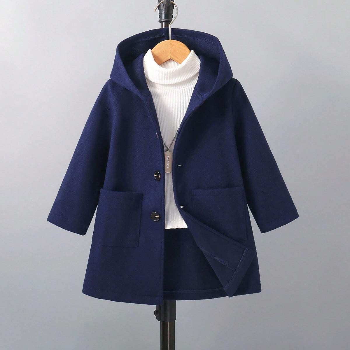 Chaqueta con capucha de manga larga, de unicolor y con bolsillos duales, para niño, para invierno