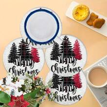 2 pièces/4 pièces/6 pièces Sets de table en diatomite imprimés avec motif sapin de Noël, décoration de maison, convient pour les cadeaux de Noël, décorations de Noël, applicable à la table à manger, au bar à café, toutes saisons, sets de table lavables, décoration de chambre, sous-verres, tapis d'égouttage, sets de table pour cuisine et salle à manger, décorations de fête intérieure/extérieure, décoration de maison, cadeaux idéaux
