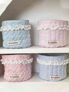 1 chiếc giỏ đựng đồ để bàn thanh lịch, giỏ đựng đồ tròn không nắp, giỏ đựng mỹ phẩm trang trí viền ren, giỏ hình trái tim, giỏ đựng đồ trang điểm kiểu dáng tươi mới, hộp đựng đồ nhỏ để bàn. - Nhiều màu - Xem 7