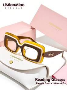 LiMiaoMiao 1pc Unisex Retro Rectangular Frame Reading Glasses, Multi-Color, Clear Lens, Magnification +1.0 To +4.0, With Case & Cloth, Suitable As Holiday Gift - Transparent - View 15