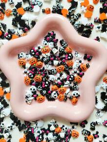 50/100pcs Halloween Mini DIY Accessories - Random Mixed Jewelry Set, Pumpkin, Skull, Bat, Bowknot Skull Nail Art Supplies, Manicure, DIY Jewelry Making, Holiday Gift Crafts