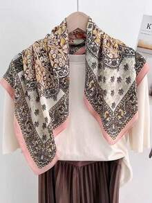 1pc Bandana Scarf, Retro French Style Neckerchief, Women's Fashionable Versatile Small Square Scarf, Artistic Ribbon Scarf, High-End Headband, Bag Scarf - Pink - View 10