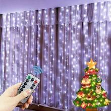 Rideau de fenêtre de Noël avec guirlande lumineuse LED, 8 modes, alimenté par USB, lumières d'ambiance pour la décoration, convient pour la Saint-Valentin, le Nouvel An, le mariage, la chambre à coucher, l'anniversaire, la fête des vacances, la décoration intérieure de la maison Décorations de Noël Décoration de la pièce Hiver