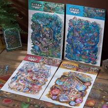 3 arkusze naklejek z miniaturowymi krajobrazami + 1 arkusz tektury z motywem sceny, odpowiednie do scrapbookingu, planera, rękodzieła, dużych rozmiarów - Wielokolorowe - Zobacz 2