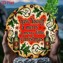 1pc Christmas Holiday Decoration, 2D Flat, 1 Piece Retro Christmas Metal Wall Decoration - "A Wonderful Christmas" Logo - Red And Green Holiday Decoration, With Holly, Stars - Heavy Iron Indoor/Outdoor Decoration, Suitable For Home, Bar, Garage - No Wires Required - 20x20 Cm Round Seasonal Decoration, Holiday Home Decoration, Classic Holiday Design, - Multicolor - View 6