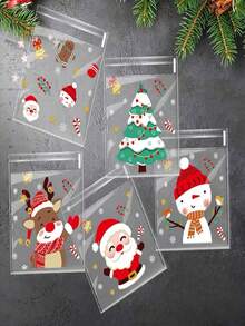 100pcs Christmas OPP Candy Packaging Paper, Cookie Baking Snack Self-Adhesive Bags, Cookie Food Packaging Paper, Thanksgiving Gift, Christmas Gift, Halloween Gift, Valentine's Day Gift, New Year Gift - Multicolor - View 2