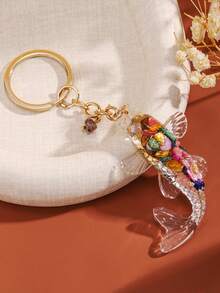 1 件天然水晶碎片树脂锦鲤钥匙扣树脂工艺包饰钥匙圈配件 Y2K - 彩色 - 查看 9