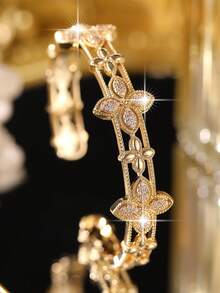 jealous young 1件装奢华四叶草立方氧化锆订婚手链，女士时尚闪亮魅力手镯，适合派对、宴会、婚礼和日常佩戴 - 金黃色 - 查看 6