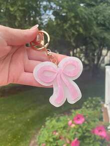 Valentine's Day1pc Pretty Pearlescent Pink And White Bow Keychain With Gold Features Valentine's Day Valentines Car Accessories Bag Charm School Cute Goth Y2k Bag Lanyards With Id Holder Car Accessories Bag Charms - 粉色 - 查看 6