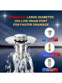 1个通用型弹性浴室水槽排水过滤器 - 按压/弹出式镀层水槽滤网，带毛发收集器 - 适用于1.39-1.57英寸的排水孔 - 浴室水槽排水塞，家居浴室装饰，秋季装饰，返校季 - 銀色 - 查看 8