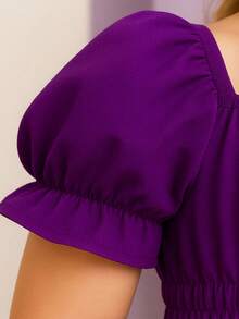 Children's Long Dress With Luxury  Sleeves - 紫色 - 查看 3