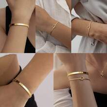 Set Of 2 Luxury Bracelets For Women: Heart-Shaped Knot Bracelet + Smooth Metal Bracelet - 金色 - 查看 3