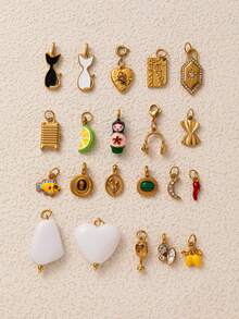 1件时尚精致INS不锈钢酒杯花鱼辣椒蝴蝶脸耳机DIY吊坠，镀18K金，不易氧化，适合情侣自由搭配 - 彩色 - 查看 4