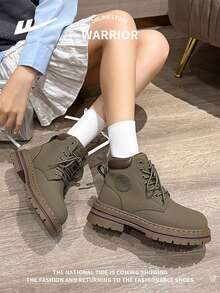 WARRIOR 1 Pair Unisex Outdoor Lace-Up Boots, Fashion Comfortable Leather Waterproof Durable Non-Slip High-Top Travel Hiking Work Boots, Couple Shoes