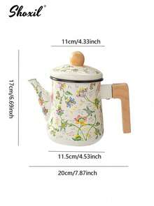 shoxil 1pc Enamel Coffee Pot, Floral Pattern Pour-Over Kettle, 1.2L Large Capacity Coffee Pot, Handle Pot Coffee Pot Narrow Mouth Oil Pot Boiling Pot, Home Boiling Pot, Tea Pot,Suitable For Electric Stove Gas Brewing Coffee Or Tea, - Enamel Pot Collection - View 16